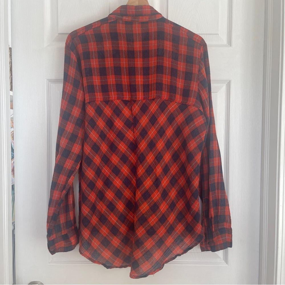 Free People Gauze Plaid Buttondown Shirt Sz M Gently Loved - Picture 9 of 9
